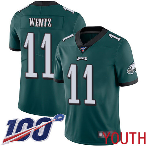 Youth Philadelphia Eagles #11 Carson Wentz Midnight Green Team Color Vapor Untouchable NFL Jersey Limited 100th00th Season
